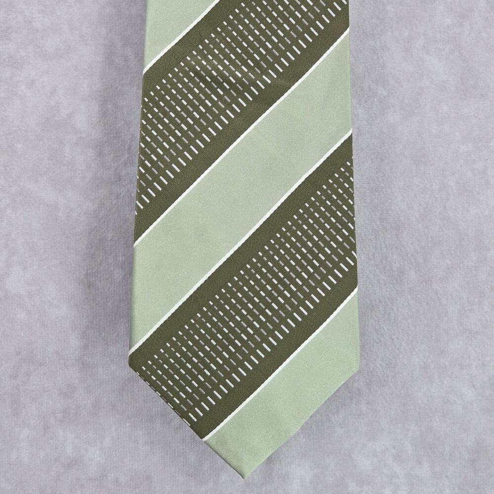 Geoffrey Beene Green White Stripe Geometric 100% Silk Men's Neck Tie‎